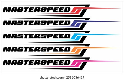 Collection of MASTER SPEED text and simple colorful variation lines, sticker printing material design.