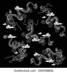 A collection of materials depicting dragons in Japanese style,