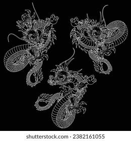 A collection of materials depicting dragons using Japanese techniques,
