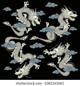 A collection of materials depicting dragons using Japanese techniques,