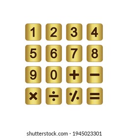 Collection of mathematical numbers on a white background. Golden buttons.