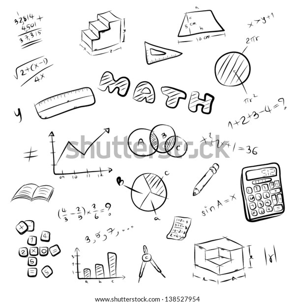 Collection Mathematics Symbol Equipment Hand Drawing Stock Vector ...