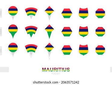 Collection of the Mauritius flag in different shapes and with three different effects. Vector flag set.
