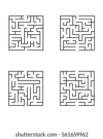 Collection of maze puzzle game (medium level of difficulty). Black and white labyrinth business concept.