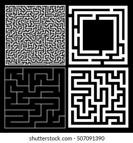 Collection of maze with solution. Vector Labyrinth set