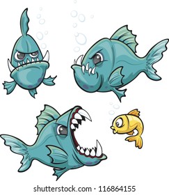 A collection of mean cartoon piranha fish