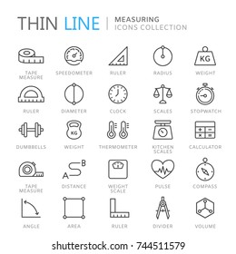 Collection of measuring thin line icons