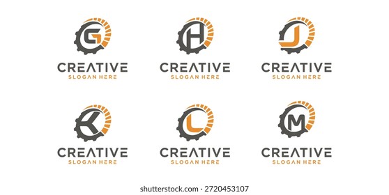 Una colección de logotipos de tecnología mecánica, una combinación de letras del alfabeto y mecánicas para logotipos de talleres de reparación de vehículos