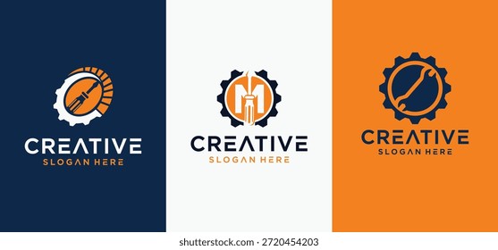Una colección de logotipos de tecnología mecánica, una combinación de letras del alfabeto y mecánicas para logotipos de talleres de reparación de vehículos