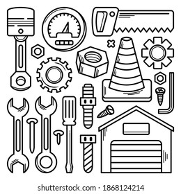 Collection of Mechanics tools doodle