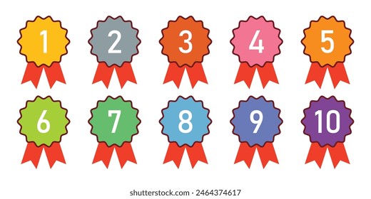 collection of medal icon set. award colored number, logotype vector set. ranking medal vector icon set. from 1st place to 10th place.