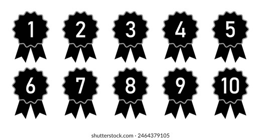 collection of medal icon set. award, logotype vector set in black color. ranking, medal, vector icon set. from 1st place to 10th place.