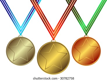 Collection  medals with striped  ribbons (vector)