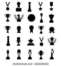 collection of medals and trophies silhouettes isolated on white background