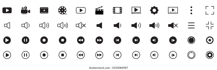 collection of media player icons, Media player icons collection. Video player icons. , media icon set