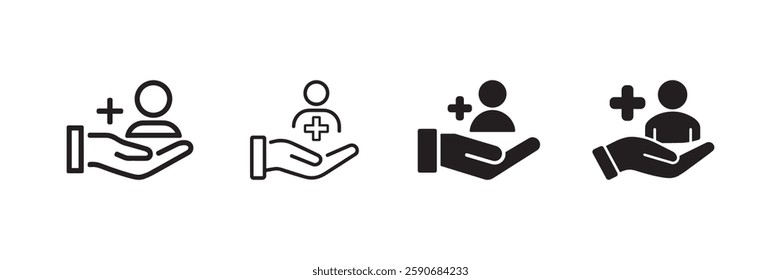 Collection of medical care icons representing healthcare support patient assistance and hospital services perfect for clinics doctors and medical professionals