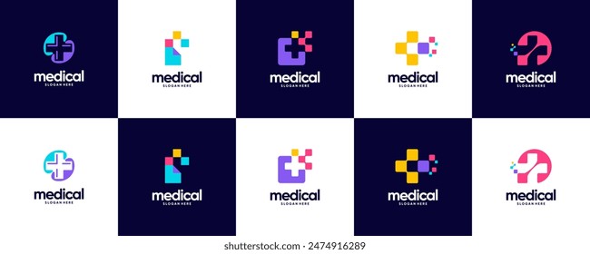 Kollektion von Medical Cross Logos mit dem Konzept der modernen Technologie, Gesundheitswesen, Logo Design Vorlage.