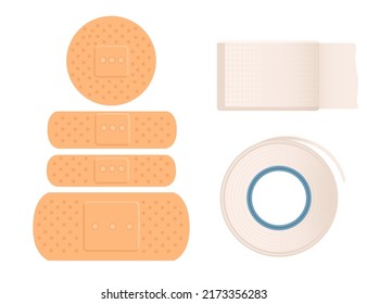Collection of medical plaster adhesive bandage for aid of wound vector illustration on white background