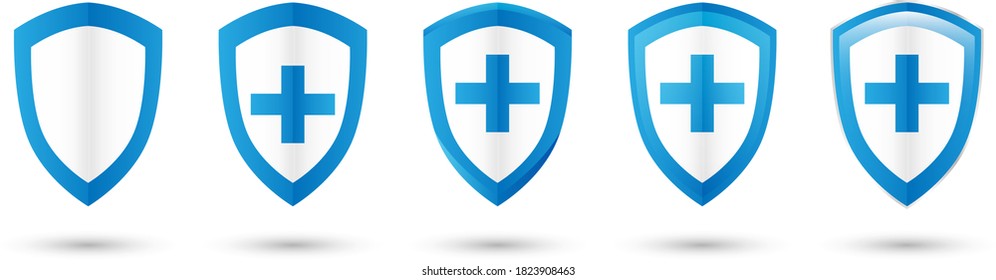 Collection of medical shields, vector icons for medicine, internet security, virus protection