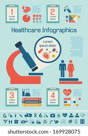 Collection of medical vector infographic elements. microscope vector illustration with various of infographic elements as charts, diagrams and medicine infographic metaphors for data visualization.