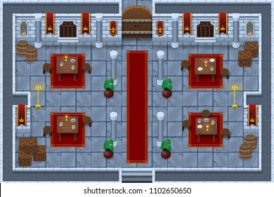 Collection of medieval castle and dungeon tiles and objects for creating top down fantasy RPG video games