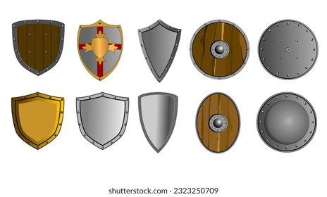 colección de escudos medievales ilustraciones vectoriales aisladas en fondo blanco