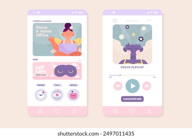 Collection meditation app screens vector design in eps 10