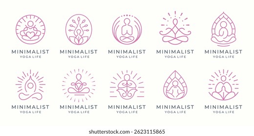 collection of meditation logo for yoga life, balance, zen and meditation logos vector bundle.