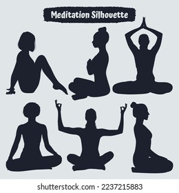 Collection of Meditation or Yoga silhouettes in different poses