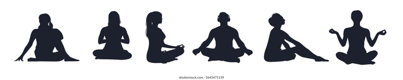 Collection of Meditation or Yoga silhouettes in different poses