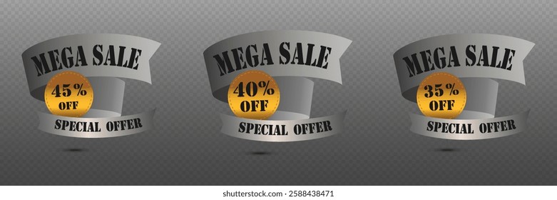 Collection mega sale, discount stickers, price percent, banner. Vector EPS10