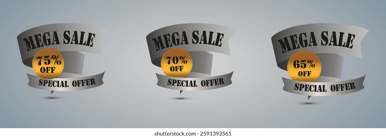 Collection mega sale, discount stickers, price percent, banner. Vector EPS10