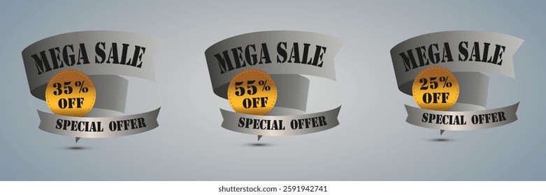Collection mega sale, discount stickers, price percent, banner. Vector EPS10