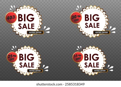 Collection of mega sales, discount icons. On a transparent background.