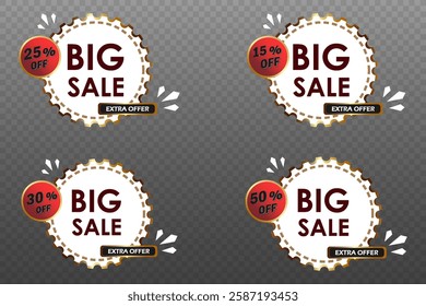 Collection of mega sales, discount icons. On a transparent background.