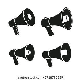 Coleção de ícones de silhueta de megafone, incluindo alto-falante alto-falante e símbolos de megafone para marketing e design de promoção.