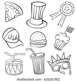 Collection of memorial day hand draw doodles