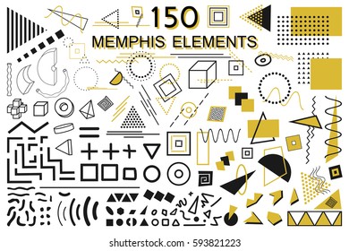 Collection Of  Memphis Elements. Geometric Figures. Fashion 80-90s.