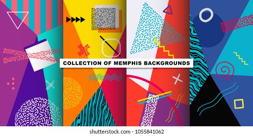 Collection of Memphis Patterns 70s 80s 90s Fashion. Colorful Mosaic Texture