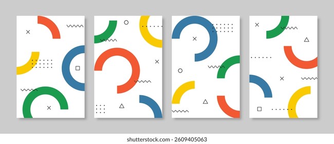 Collection of memphis style geometric cover design. Vector illustration