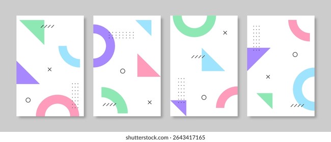 Collection of memphis style geometric cover design. Vector illustration