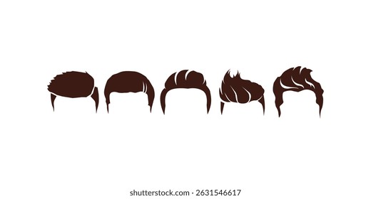 Collection of men hairstyle silhouettes in vector design featuring various modern and classic cuts ideal for barbershop branding and fashion visuals