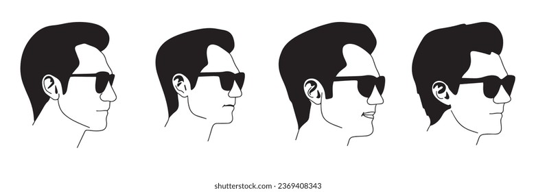 Collection of men profile silhouette. Set silhouettes of man's head with sunglasses isolated on white background. Vector illustration.