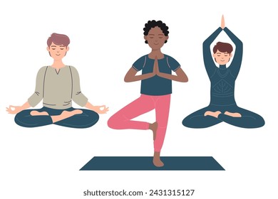 Collection of men sitting in yoga lotus pose