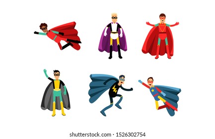 Collection Men Superheroe Costumes Vector Illustrations Stock Vector ...