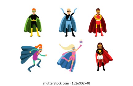 Collection Of Men And Women In Superheroe Costumes Vector Illustrations