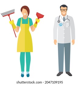 Collection of men and women of various occupations or profession wearing professional uniform