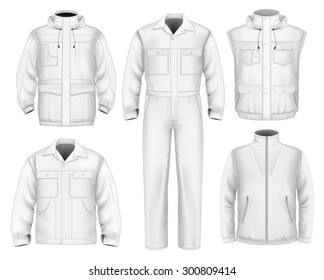 Collection of men work clothes. vector illustration.