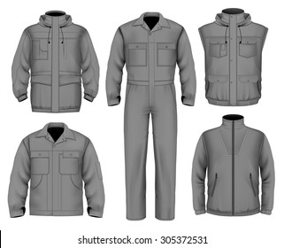 Collection of men work clothes. vector illustration.