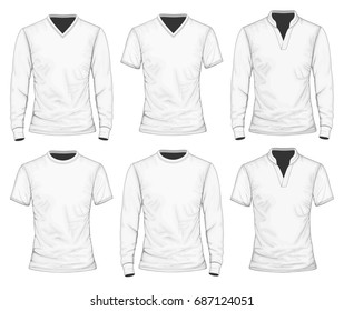 Collection of men's clothes. T-shirt with different collars. Vector illustration.